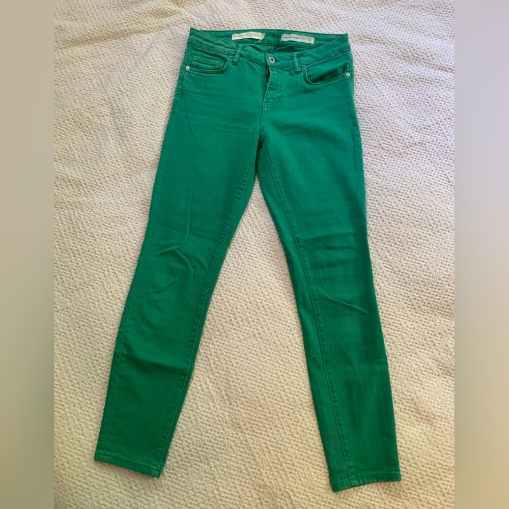 Pilcro&Letterpress for Anthropologie Mid-Rise Skinny Jeans in Kelly Green, sz 28
